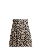 Matchesfashion.com Isabel Marant - Hemen Cog Print Silk Blend Mini Skirt - Womens - Black White