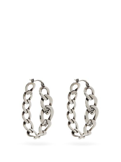 Matchesfashion.com Alexander Mcqueen - Skull Chain-link Hoop Earrings - Womens - Silver