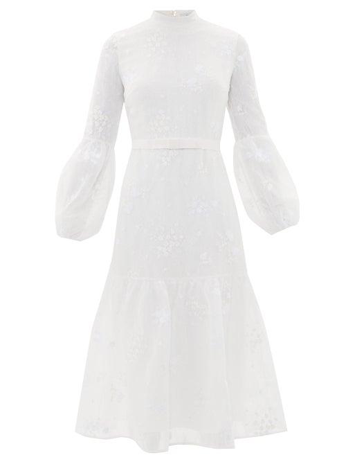 Matchesfashion.com Erdem - Sandra Floral-embroidered Lace Midi Dress - Womens - White
