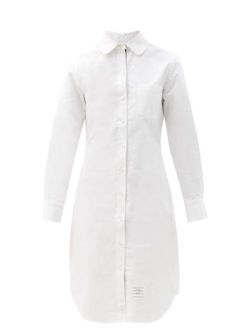 Ladies Rtw Thom Browne - Logo-patch Cotton-poplin Shirt Dress - Womens - White