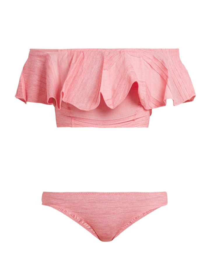 Lisa Marie Fernandez Mira Striped Ruffled Cotton-blend Bikini