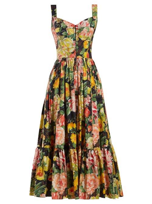 Matchesfashion.com Dolce & Gabbana - Peony Print Cotton Dress - Womens - Black Multi