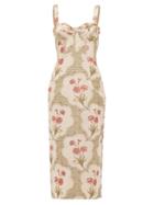 Matchesfashion.com Brock Collection - Pelagia Floral Print Corseted Midi Dress - Womens - Beige Multi