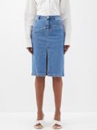 Staud - Hudson Front-slit Denim Midi Skirt - Womens - Mid Denim