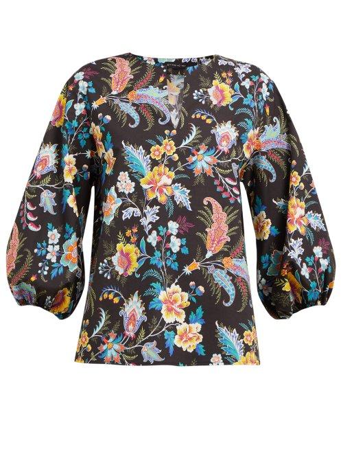 Matchesfashion.com Etro - Norfolk Floral Print Cotton Poplin Top - Womens - Black Multi