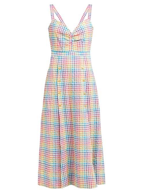 Matchesfashion.com Saloni - Anya Rainbow Gingham Cotton Seersucker Dress - Womens - White Multi