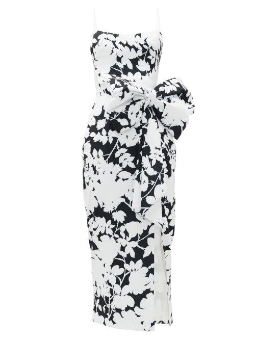 Matchesfashion.com Rasario - Exaggerated-bow Floral-print Crepe Dress - Womens - Black White