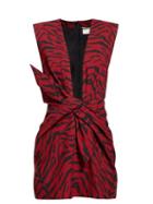 Matchesfashion.com Saint Laurent - Bow Front Tiger Print Mini Dress - Womens - Black Red