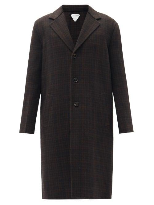 Matchesfashion.com Bottega Veneta - Single-breasted Check Wool-blend Coat - Mens - Black