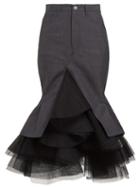 Matchesfashion.com Junya Watanabe - Tulle Fishtail Hem Wool Blend Skirt - Womens - Grey