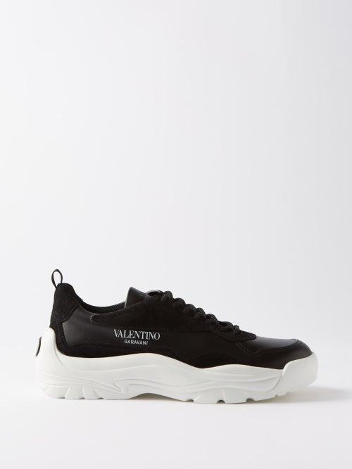 Valentino Garavani - Gumboy Suede-trimmed Leather Trainers - Mens - Black White