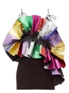 Matchesfashion.com Germanier - Glitter Ruffle Satin Slip Dress - Womens - Black Multi