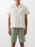 Harago - Peacock Cross-stitched Cotton-aida Shirt - Mens - Cream Multi