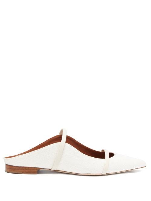 Matchesfashion.com Malone Souliers - Maureen Linen Backless Flats - Womens - White