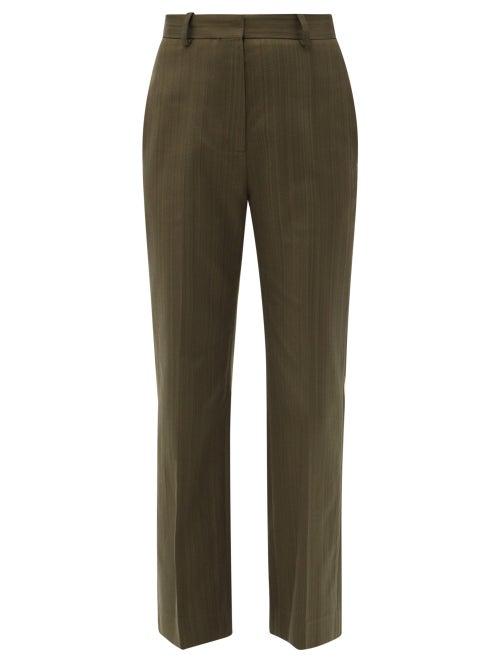 Totme - High-rise Striped Straight-leg Trousers - Womens - Dark Green