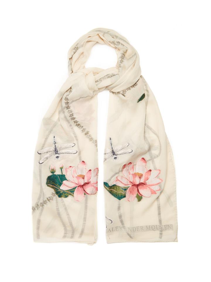 Alexander Mcqueen Waterlily Fil Coup Silk-blend Scarf