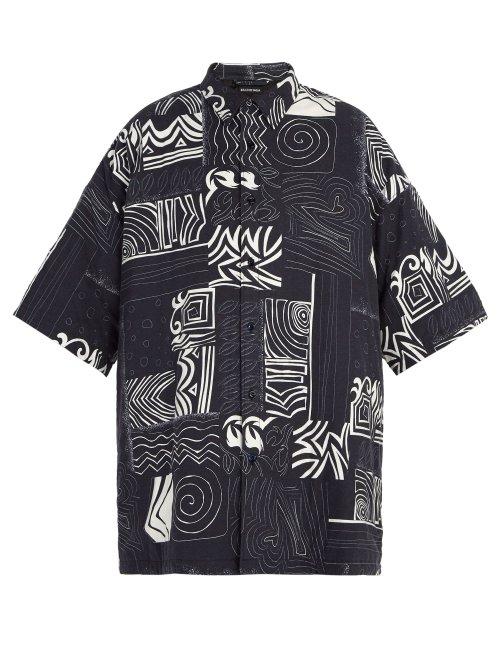 Matchesfashion.com Balenciaga - Abstract Print Padded Shirt - Mens - Navy