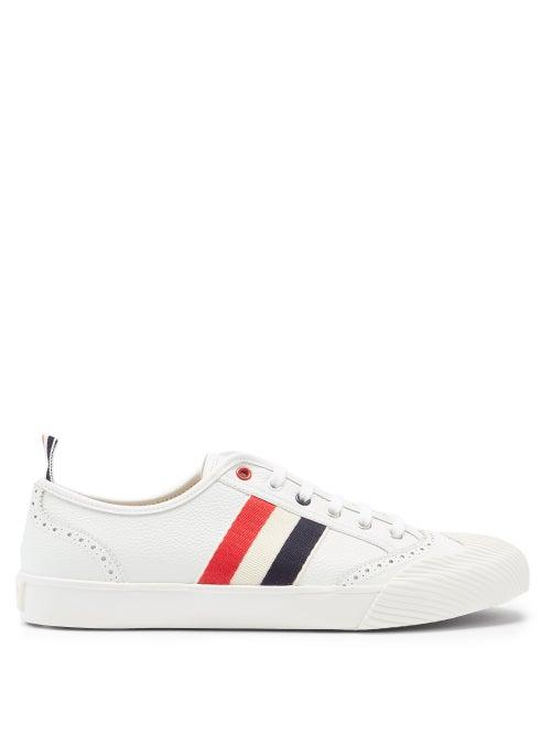 Matchesfashion.com Thom Browne - Tricolour-stripe Perforated Leather Trainers - Mens - White