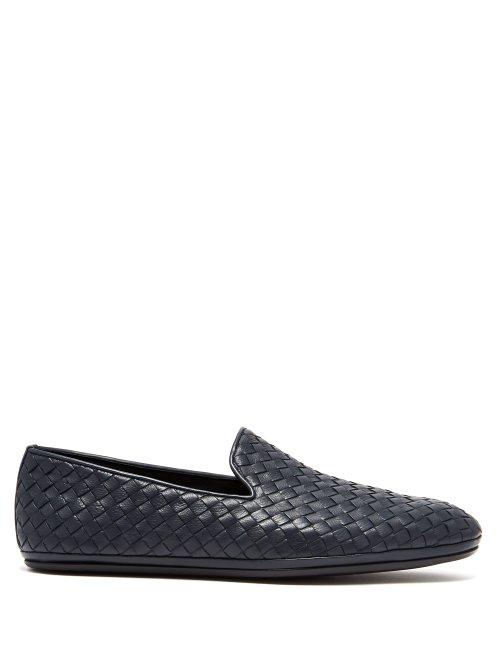 Matchesfashion.com Bottega Veneta - Intrecciato Leather Loafers - Mens - Navy