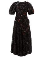 Matchesfashion.com Simone Rocha - Sequinned Floral Print Crepe Midi Dress - Womens - Black Multi