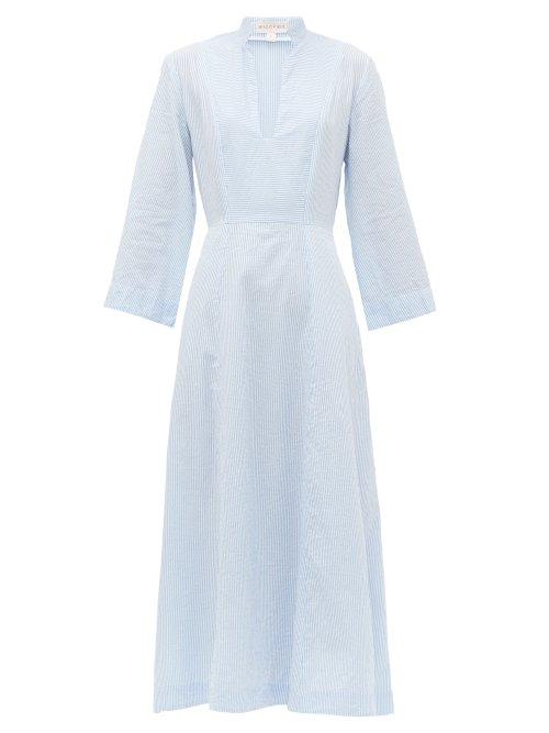 Matchesfashion.com Wiggy Kit - Summer Cottage Cotton Seersucker Midi Dress - Womens - Blue Multi