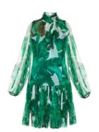 Dolce & Gabbana Banana Leaf-print Tie-neck Chiffon Dress