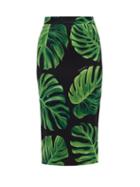 Matchesfashion.com Dolce & Gabbana - Leaf-print Silk-charmeuse Skirt - Womens - Black Green