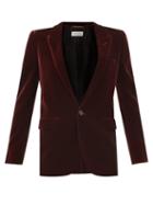 Saint Laurent - Peak-lapel Velvet Jacket - Womens - Burgundy