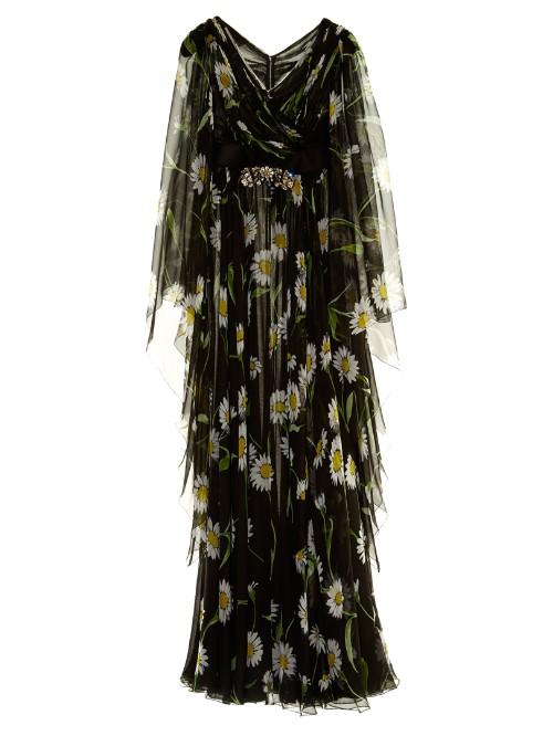 Dolce & Gabbana Margherite-print Crystal-belt Chiffon Gown