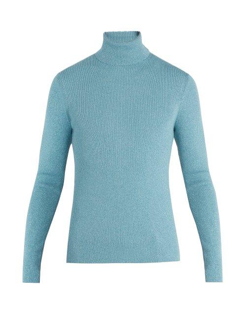 Matchesfashion.com Gucci - Roll Neck Ribbed Knit Wool Blend Sweater - Mens - Blue