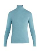 Matchesfashion.com Gucci - Roll Neck Ribbed Knit Wool Blend Sweater - Mens - Blue