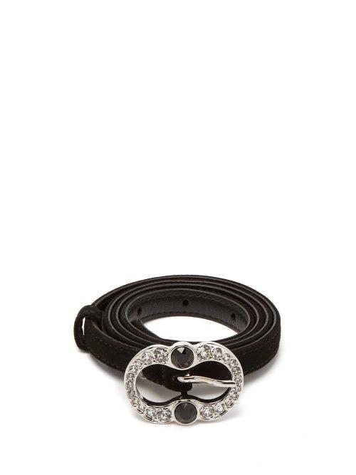 Matchesfashion.com Prada - Crystal Embellished Suede Belt - Womens - Black