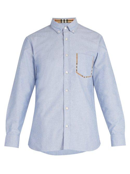 Matchesfashion.com Burberry - Classic Check Point Cotton Oxford Shirt - Mens - Blue