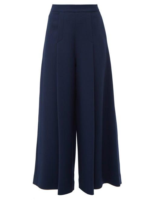 Matchesfashion.com Emilia Wickstead - Pacifica Wool Crepe Wide Leg Trousers - Womens - Dark Navy