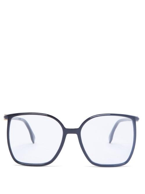 Matchesfashion.com Fendi - Ff-logo Oversized Square Acetate Glasses - Womens - Black