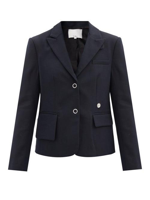 Matchesfashion.com Tibi - Luka Single-breasted Asymmetric Twill Blazer - Womens - Navy