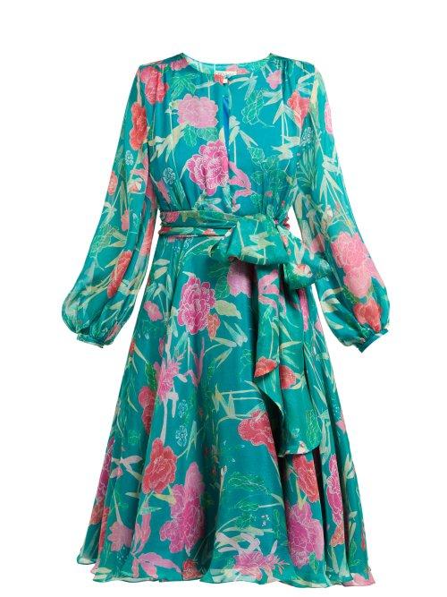 Matchesfashion.com Beulah - Nandita Floral Print Silk Chiffon Dress - Womens - Green Multi