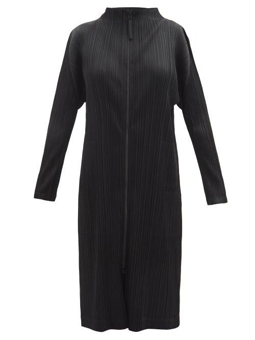 Pleats Please Issey Miyake - Zipped High-neck Technical-pleated Midi Dress - Womens - Black