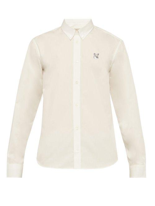 Matchesfashion.com Maison Kitsun - Fox Embroidered Cotton Poplin Shirt - Mens - Cream