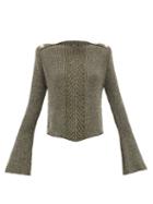 Matchesfashion.com Balmain - Fluted-sleeve Metallic Sweater - Womens - Khaki