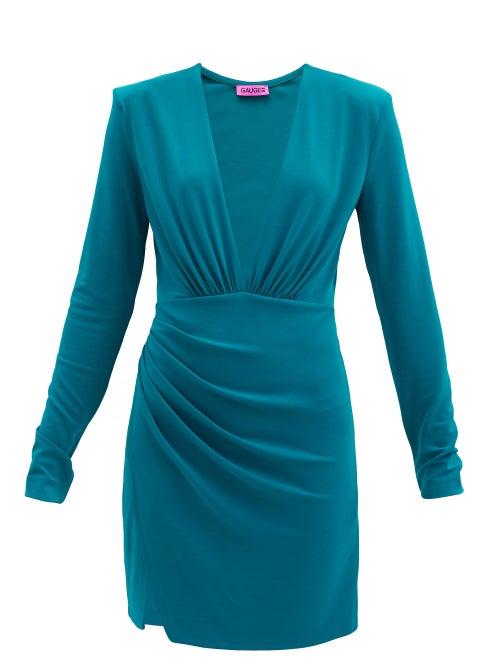 Matchesfashion.com Gauge81 - Kirov Plunge-neck Crepe-jersey Mini Dress - Womens - Blue