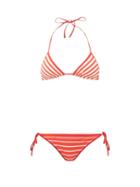 Matchesfashion.com Valentino - Striped Triangle Low-rise Bikini - Womens - Red Multi