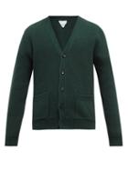 Mens Rtw Bottega Veneta - V-neck Rib-knitted Wool Cardigan - Mens - Dark Green