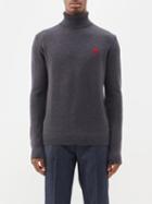 Ami - Logo-embroidered Roll-neck Wool Sweater - Mens - Grey