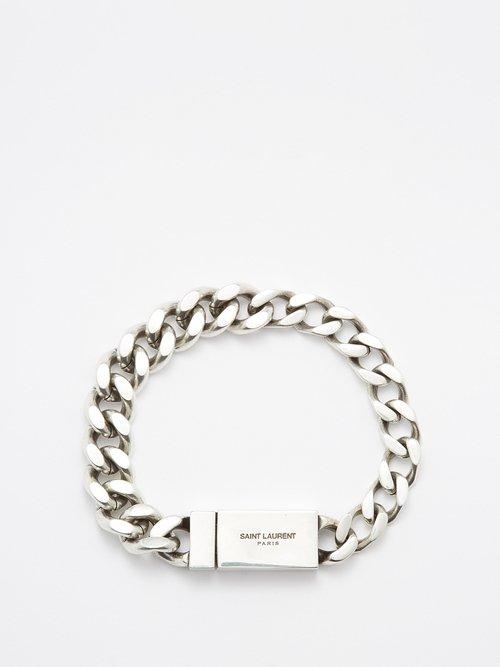 Saint Laurent - Logo-engraved Curb-chain Bracelet - Mens - Oxidised Silver