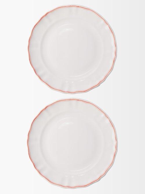 Zdg - Set Of Two L'horizon Faence-earthenware Plates - Womens - White Red