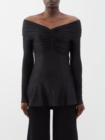 Paco Rabanne - Off-the-shoulder Ruched-jersey Top - Womens - Black