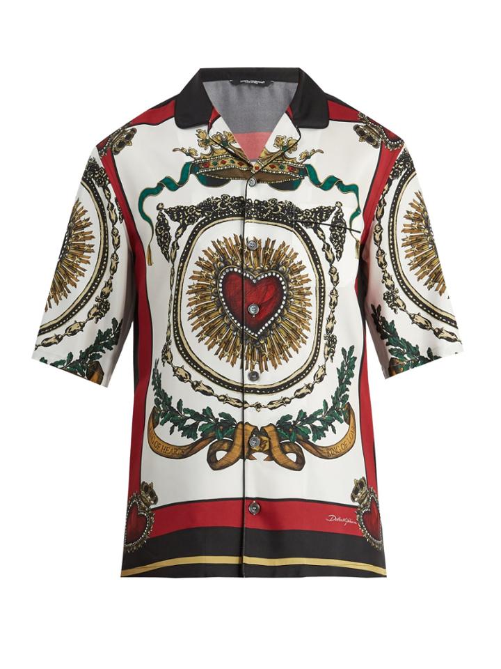 Dolce & Gabbana Heart-print Short-sleeved Silk Shirt