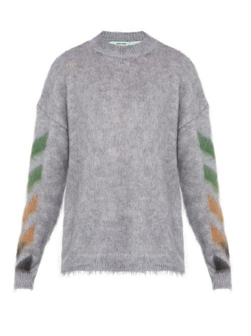 Matchesfashion.com Off-white - Diagonal Arrow Logo Mohair Blend Sweater - Mens - Grey