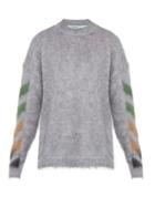 Matchesfashion.com Off-white - Diagonal Arrow Logo Mohair Blend Sweater - Mens - Grey
